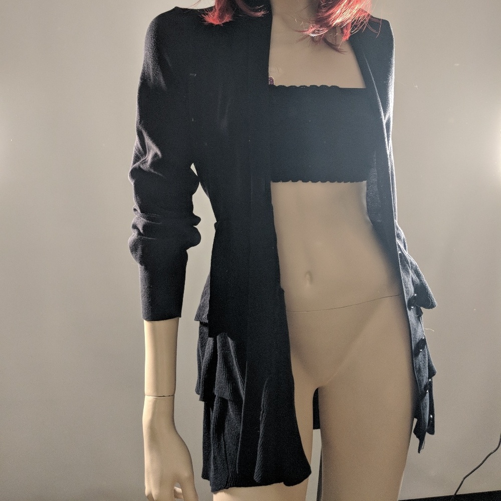 Long Ruffled Black Sweater